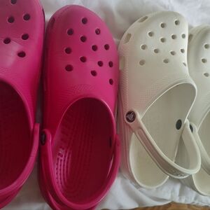 Set of 2 Women's Pink and White Croc Sandals size 11 womens